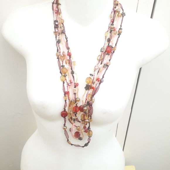 Morano glass Wine Red Multi Strand Necklace Italy - Picture 4 of 5